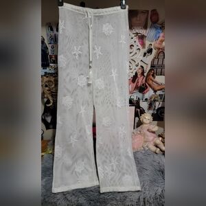 White Sheer Lace Pants with Shell Design